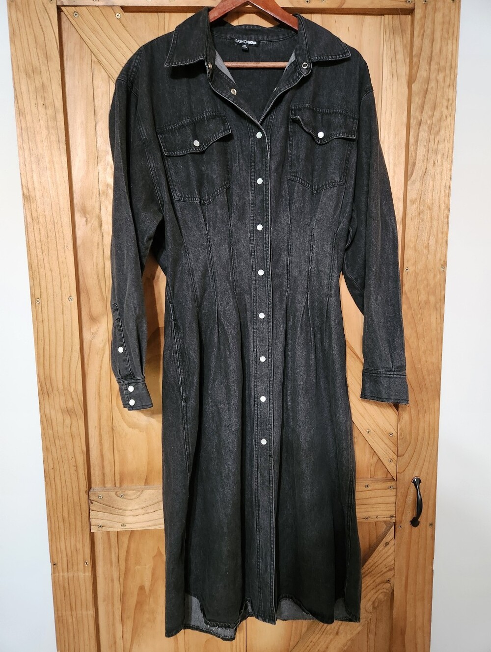 Black Denim Button-Front Midi Dress Fall Rodeo Cowboy Country Sz M